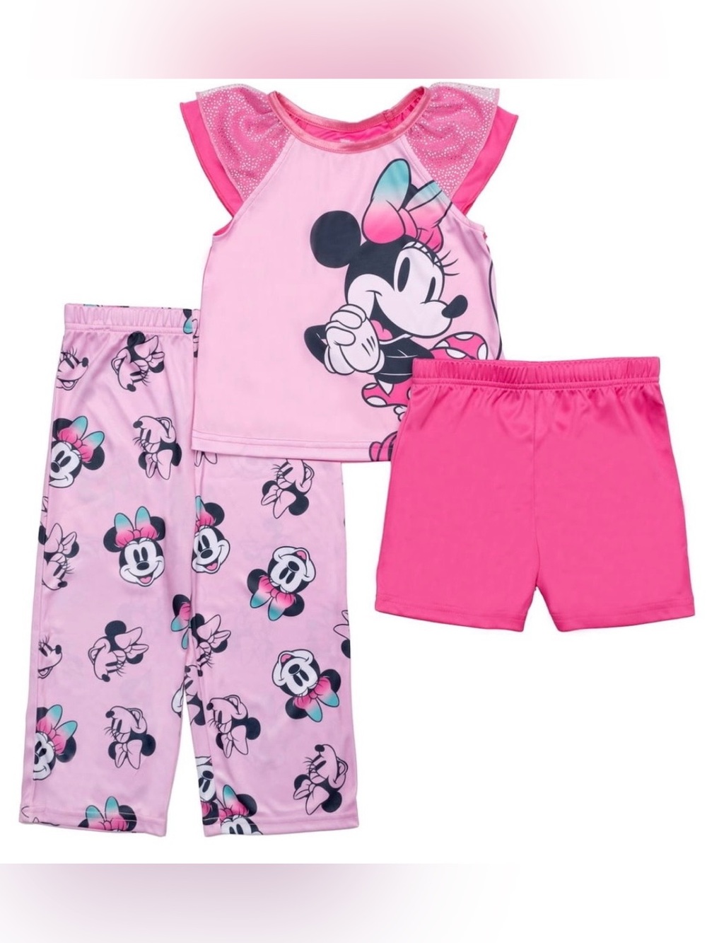 BRAND NEW Minnie Mouse Pink Kids Pajama Set - Top, Shorts & Pants Size 4T
